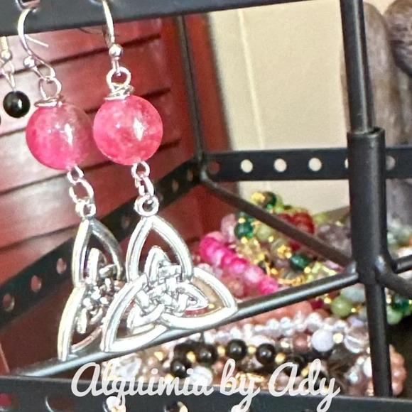Watermelon chunky tourmaline silver long spheres drop dangle earrings pendant - Picture 3 of 4